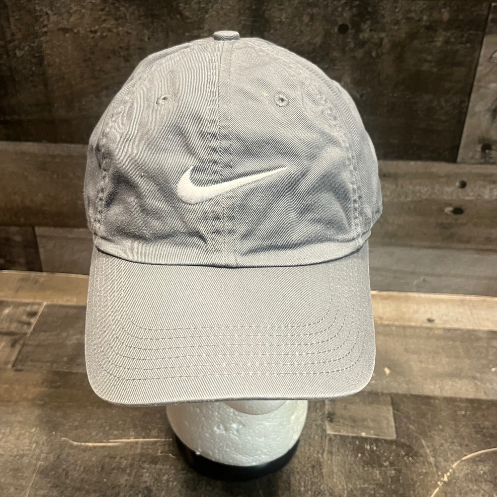 Nike Heritage86 Adjustable Hat Grey White Swoosh Logo Baseball Cap One Size